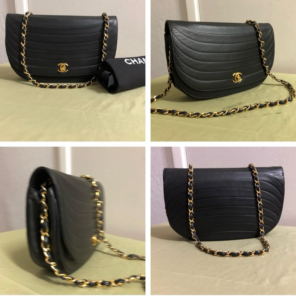 Authentic CHANEL CC Classic Half Moon Lambskin Leather Shoulder Handbag - Picture 3 of 13
